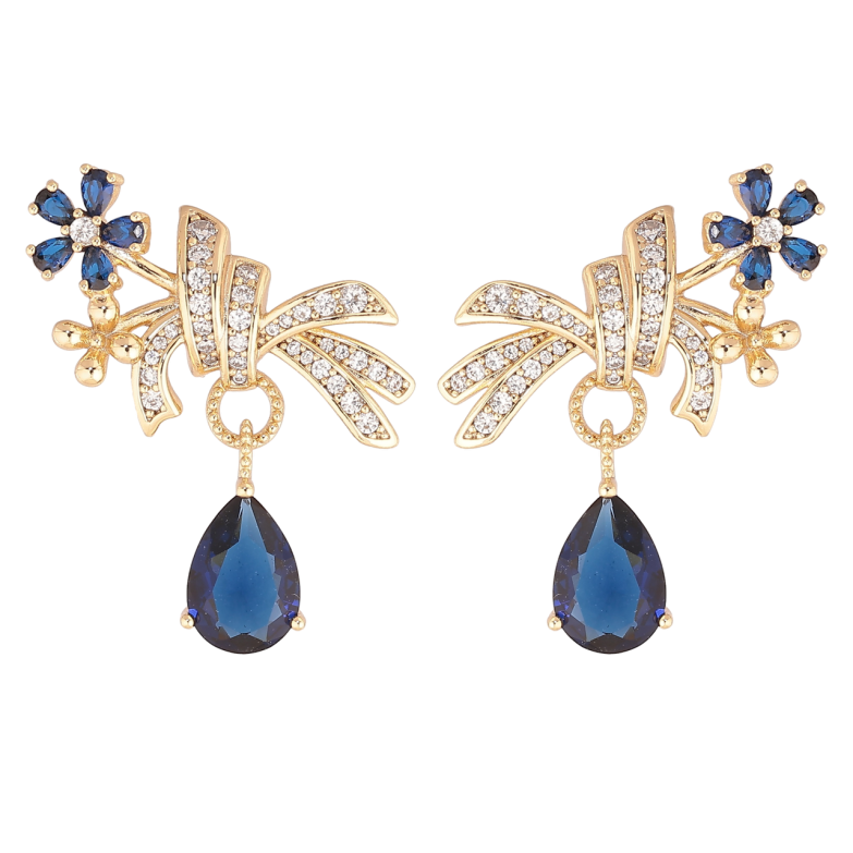 Серьги Xuping Позолота 14K пусеты Цветочные подвески с синими кристаллами фото №1