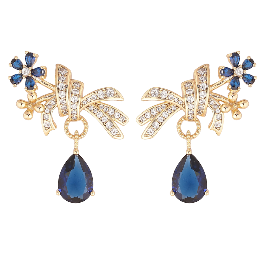 Серьги Xuping Позолота 14K пусеты Цветочные подвески с синими кристаллами фото №1