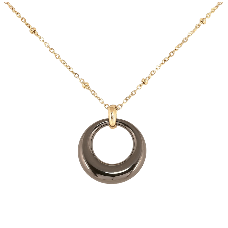 Підвіска на ланцюжку Xuping ТТМ Stainless Steel колір 14К «Чорне керамічне колечко» довжина 46-51см х 1.5мм фото №1