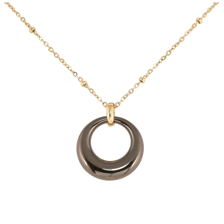 Підвіска на ланцюжку Xuping ТТМ Stainless Steel колір 14К «Чорне керамічне колечко» довжина 46-51см х 1.5мм фото №1 Підвіска на ланцюжку Xuping ТТМ Stainless Steel колір 14К «Чорне керамічне колечко» довжина 46-51см х 1.5мм фото №1