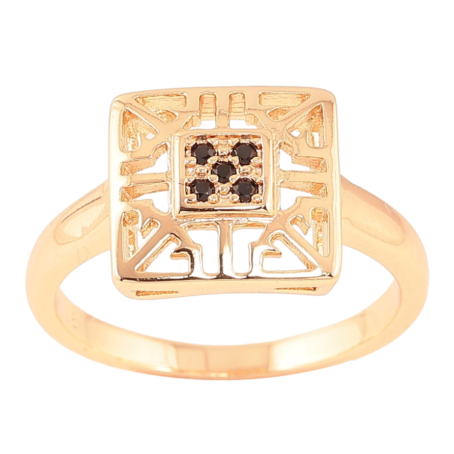 Каблучка Xuping M&L Колір 18К «Різьблений квадрат з чорними кристалами» фото №1