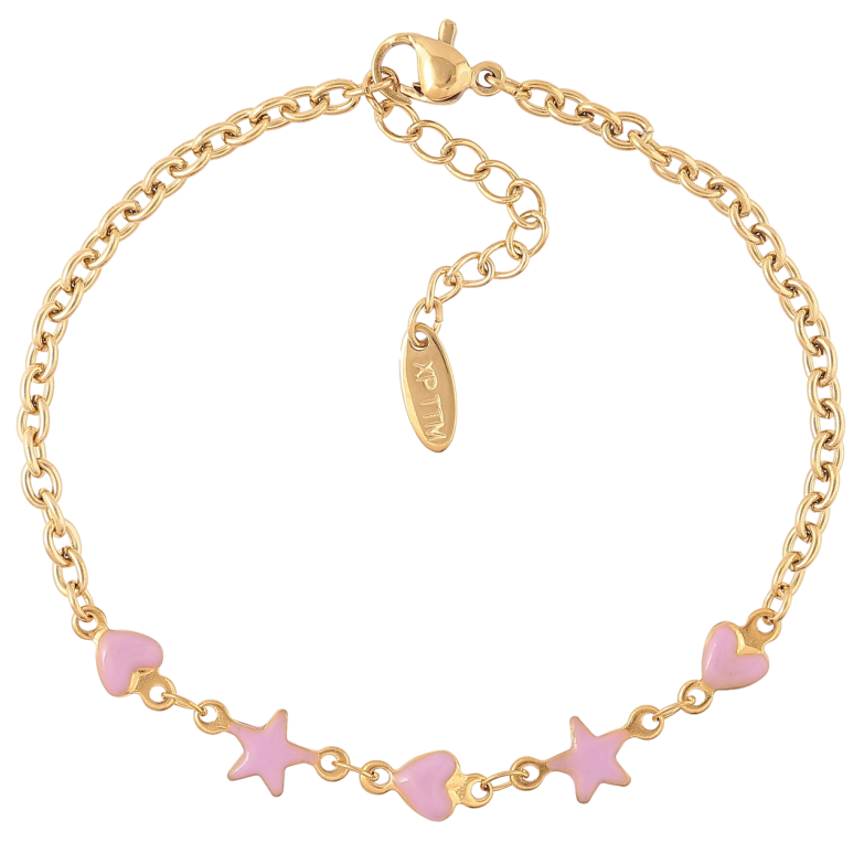 Браслет Xuping ТТМ Stainless Steel колір 14К «Ланцюжок зі вставкою рожева емаль» з доп.ланцюгом 18-21см х 3мм фото №1