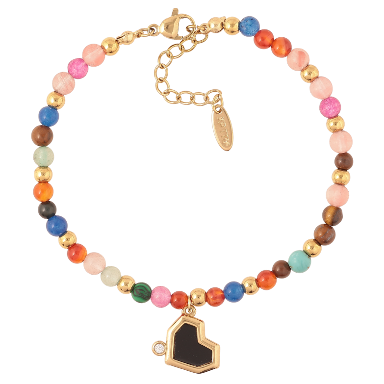 Браслет Xuping ТТМ Stainless Steel цвет 14К Разноцветные бусины с сердечком с доп.цеп 19-22см х 4мм фото №2 Браслет Xuping ТТМ Stainless Steel цвет 14К Разноцветные бусины с сердечком с доп.цеп 19-22см х 4мм фото №2