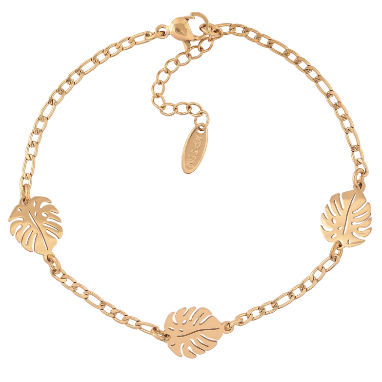 Браслет Xuping ТТМ Stainless Steel цвет 14К Цепочка с листиками с доп.цеп 19-20см х 2мм фото №1 Браслет Xuping ТТМ Stainless Steel цвет 14К Цепочка с листиками с доп.цеп 19-20см х 2мм фото №1