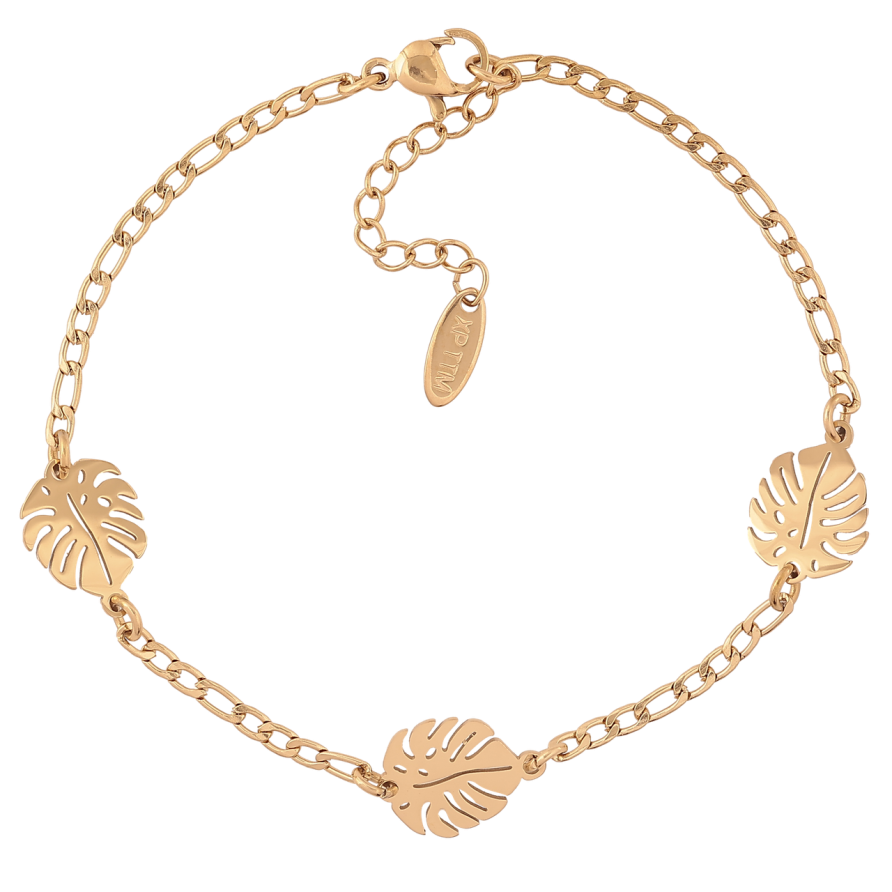 Браслет Xuping ТТМ Stainless Steel цвет 14К Цепочка с листиками с доп.цеп 19-20см х 2мм фото №1 Браслет Xuping ТТМ Stainless Steel цвет 14К Цепочка с листиками с доп.цеп 19-20см х 2мм фото №1