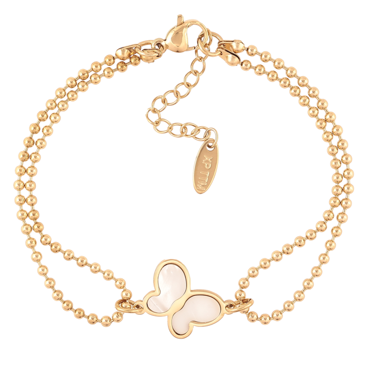 Браслет Xuping ТТМ Stainless Steel цвет 14К Цепочка двойная с перламутровой бабочкой с доп.цеп 17-20см х 4мм фото №7 Браслет Xuping ТТМ Stainless Steel цвет 14К Цепочка двойная с перламутровой бабочкой с доп.цеп 17-20см х 4мм фото №7