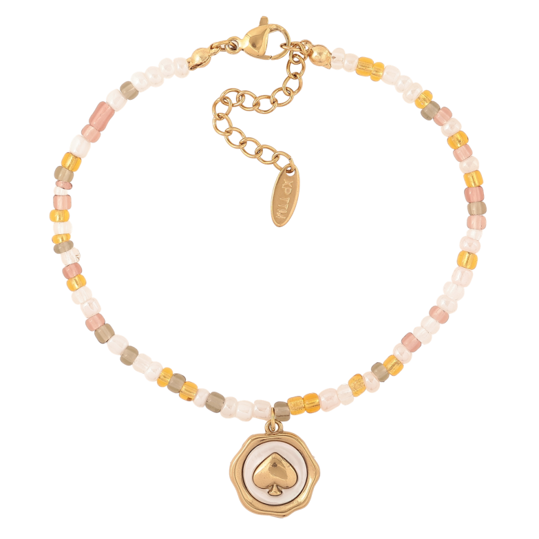 Браслет Xuping ТТМ Stainless Steel колір 14К «Різнокольоровий бісер з підвіскою» з дод.ланцюгом 19-22см х 3мм фото №1