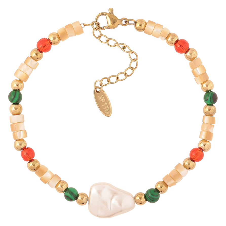 Браслет Xuping ТТМ Stainless Steel цвет 14К Разноцветные бусины с доп.цеп 17.5-21см х 4мм фото №1