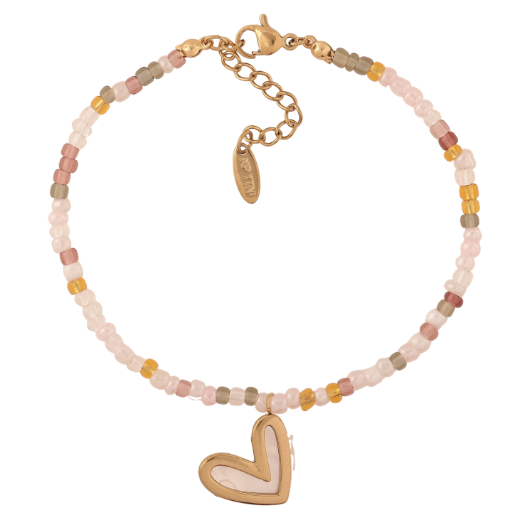 Браслет Xuping ТТМ Stainless Steel цвет 14К Цветной бисер с перламутровым сердечком с доп.цеп 19-22см х 3мм фото №11 Браслет Xuping ТТМ Stainless Steel цвет 14К Цветной бисер с перламутровым сердечком с доп.цеп 19-22см х 3мм фото №11
