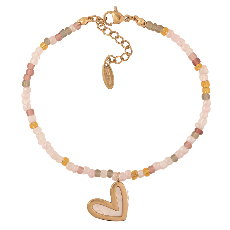 Браслет Xuping ТТМ Stainless Steel цвет 14К Цветной бисер с перламутровым сердечком с доп.цеп 19-22см х 3мм фото №1