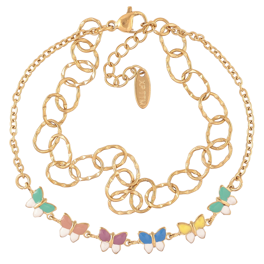 Браслет Xuping ТТМ Stainless Steel колір 14К «Подвійний ланцюжок з метеликами» з доп.ланцюгом 18-21см х 6мм фото №1 Браслет Xuping ТТМ Stainless Steel колір 14К «Подвійний ланцюжок з метеликами» з доп.ланцюгом 18-21см х 6мм фото №1