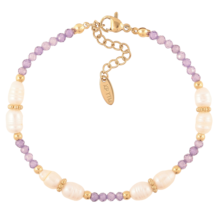 Браслет Xuping ТТМ Stainless Steel цвет 14К Сиреневые бусины с жемчужинами с доп.цеп 18-21см х 3-5мм фото №15 Браслет Xuping ТТМ Stainless Steel цвет 14К Сиреневые бусины с жемчужинами с доп.цеп 18-21см х 3-5мм фото №15