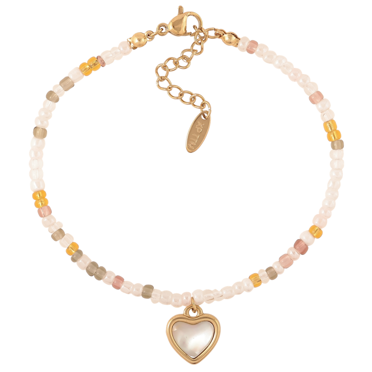 Браслет Xuping ТТМ Stainless Steel цвет 14К Цветной бисер с перламутровым сердечком с доп.цеп 19-23см х 3мм фото №10 Браслет Xuping ТТМ Stainless Steel цвет 14К Цветной бисер с перламутровым сердечком с доп.цеп 19-23см х 3мм фото №10