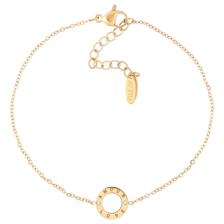 Браслет Xuping ТТМ Stainless Steel колір 14К «Ланцюжок з круглою вставкою» з доп.ланцюгом 18.5-22см х 1мм фото №1