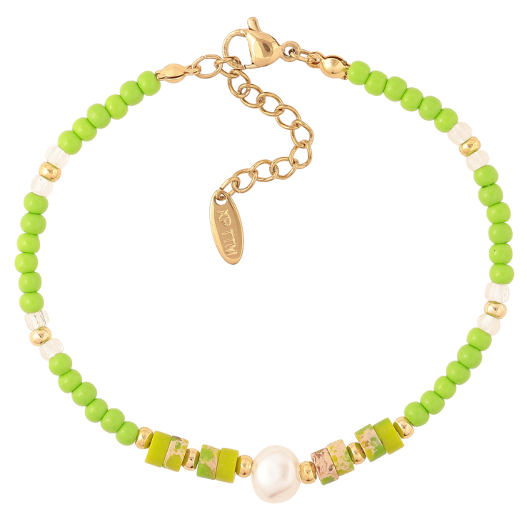 Браслет Xuping ТТМ Stainless Steel колір 14К «Салатові та перлинні намистини» з доп.ланцюгом 18-21см х 3мм фото №23