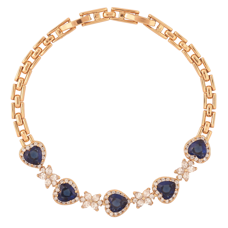 Браслет Xuping Позолота 18K Кристальные синие сердечки и цветочки размер с доп.замком 17.5,19.5см х 4мм фото №23 Браслет Xuping Позолота 18K Кристальные синие сердечки и цветочки размер с доп.замком 17.5,19.5см х 4мм фото №23