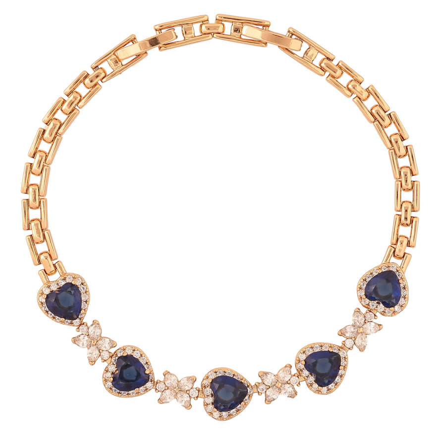 Браслет Xuping Позолота 18K Кристальные синие сердечки и цветочки размер с доп.замком 17.5,19.5см х 4мм фото №1 Браслет Xuping Позолота 18K Кристальные синие сердечки и цветочки размер с доп.замком 17.5,19.5см х 4мм фото №1