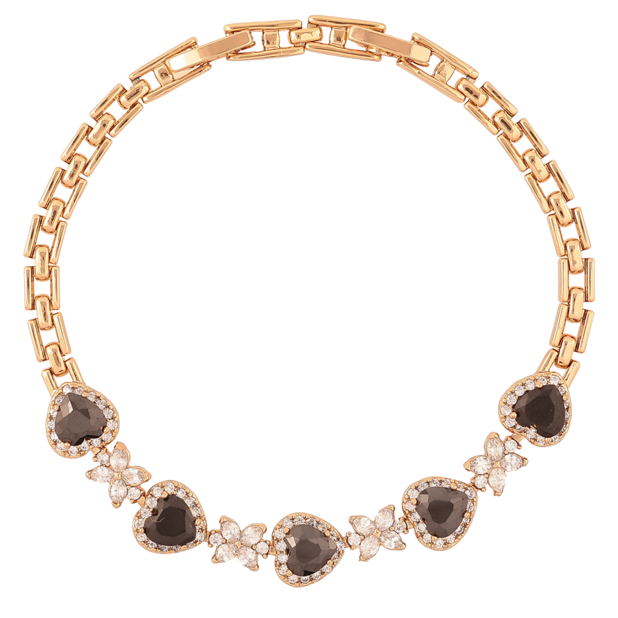 Браслет Xuping Позолота 18K Кристальные черные сердечки и цветочки размер с доп.замком 17.5,19.5см х 4мм фото №1