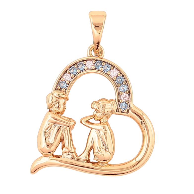Кулон Xuping Позолота 18K Влюбленные в сердечке с бело-синими кристаллами для цепочки до 5мм фото №1