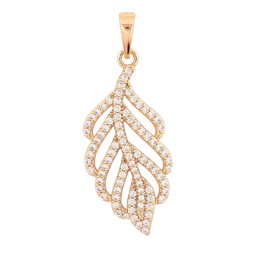 Кулон Xuping Позолота 18K «Перо з кристалами» для ланцюжка до 6мм фото №1 Кулон Xuping Позолота 18K «Перо з кристалами» для ланцюжка до 6мм фото №1