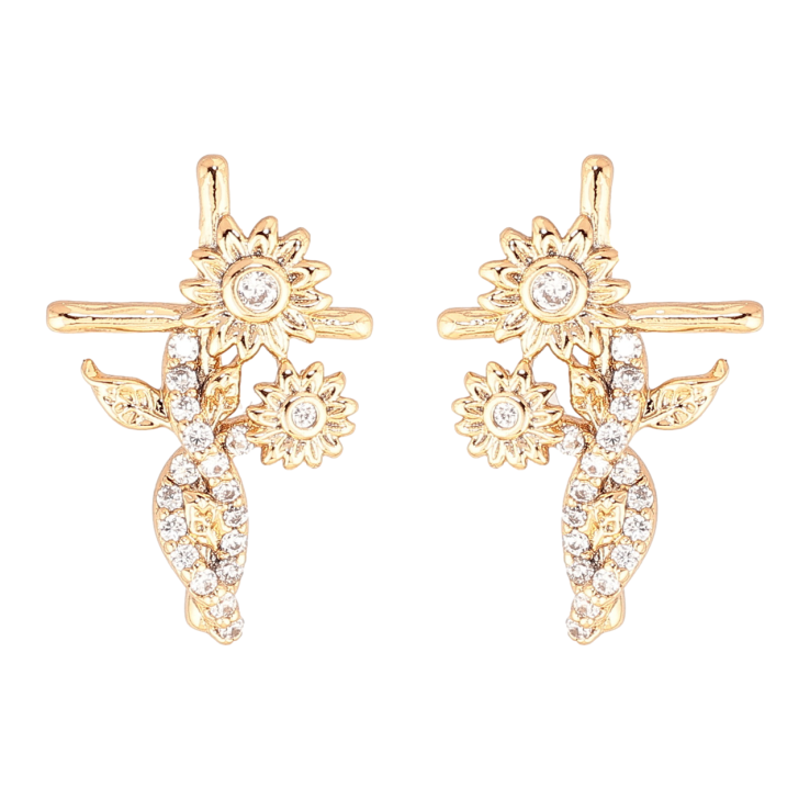 Серьги Xuping Позолота 18K пусеты Крестики с цветочками фото №16