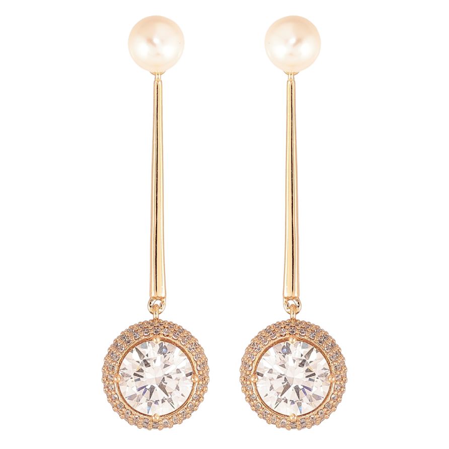 Сережки Xuping Позолота 18K пусети «Перлини з кришталевими підвісками» фото №1