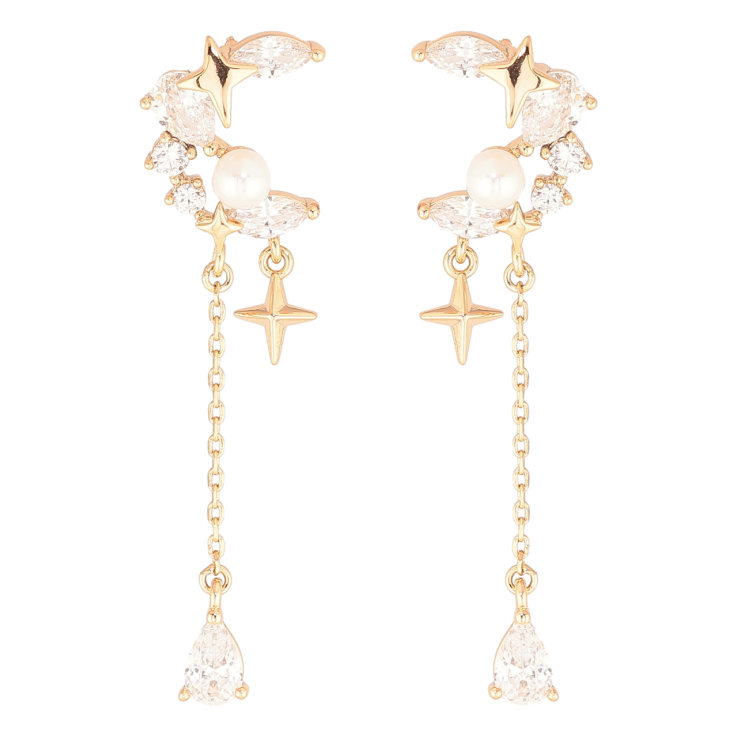 Сережки Xuping Позолота 18K пусети «Кришталеві півмісяці з зірками» фото №5