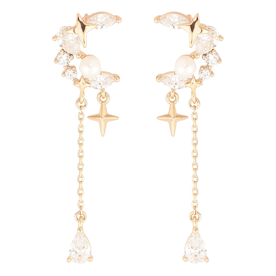 Сережки Xuping Позолота 18K пусети «Кришталеві півмісяці з зірками» фото №1