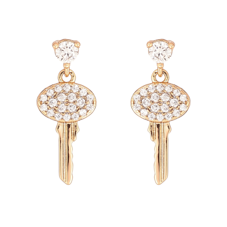 Сережки Xuping Позолота 18K пусети «Ключики з кристалами» фото №1