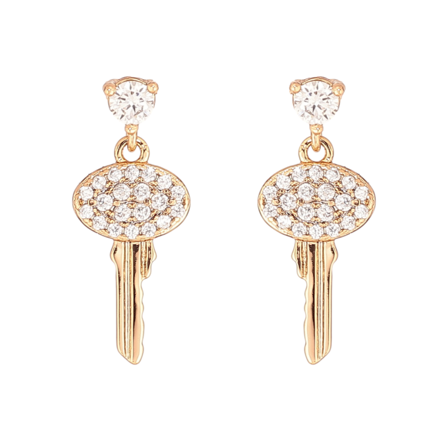 Сережки Xuping Позолота 18K пусети «Ключики з кристалами» фото №1