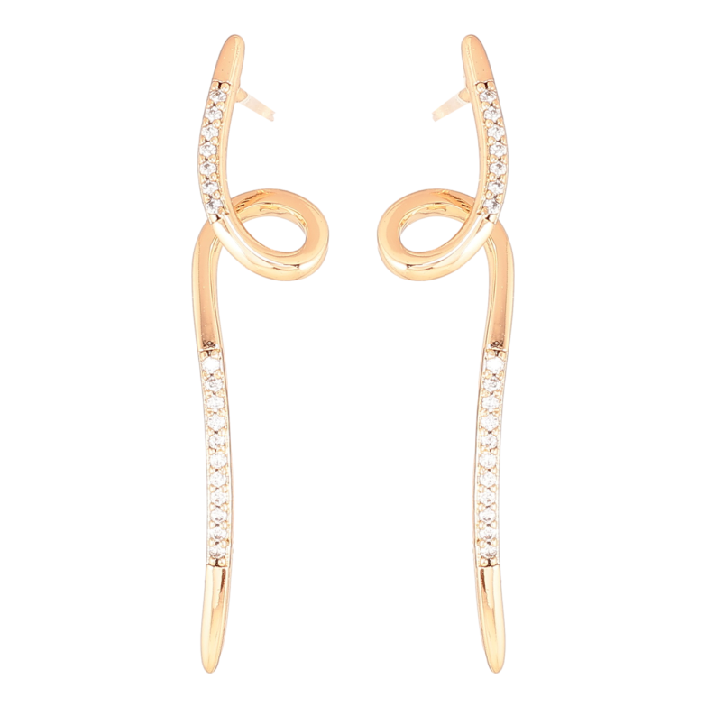 Серьги Xuping Позолота 18K пусеты Завитки с кристальными дорожками фото №1