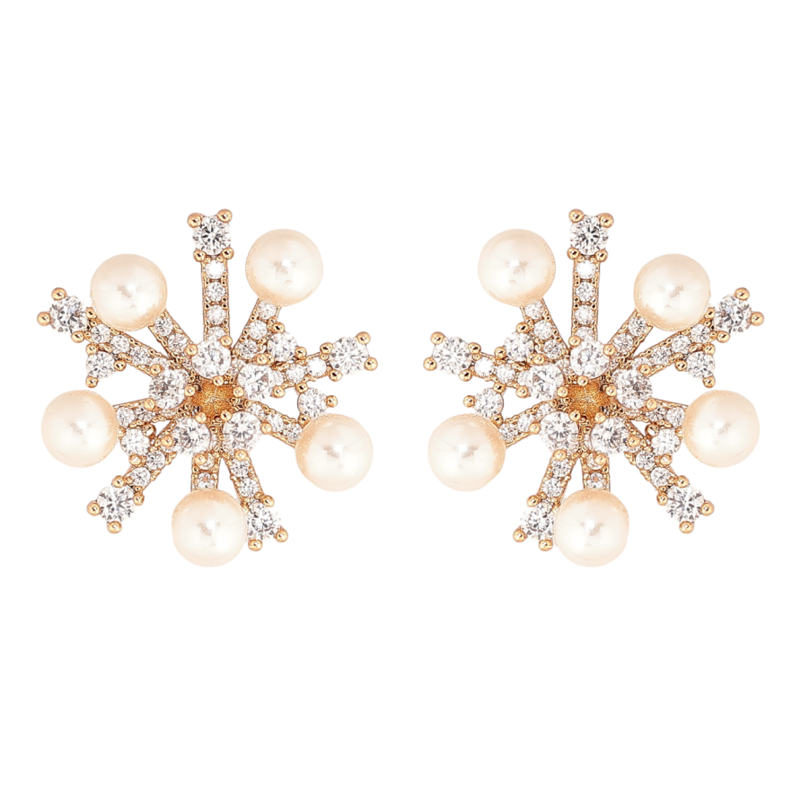Сережки Xuping Позолота 18K пусети «Кришталево-перлинні сніжинки» фото №1