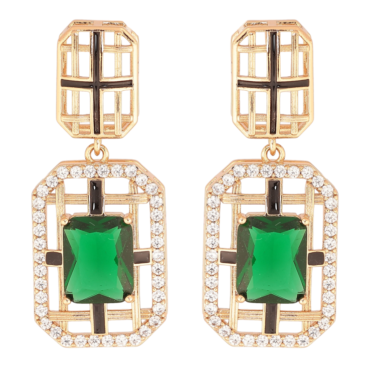 Серьги Xuping Позолота 18K пусеты Декоративные подвески с зелеными кристаллами и эмалью фото №17