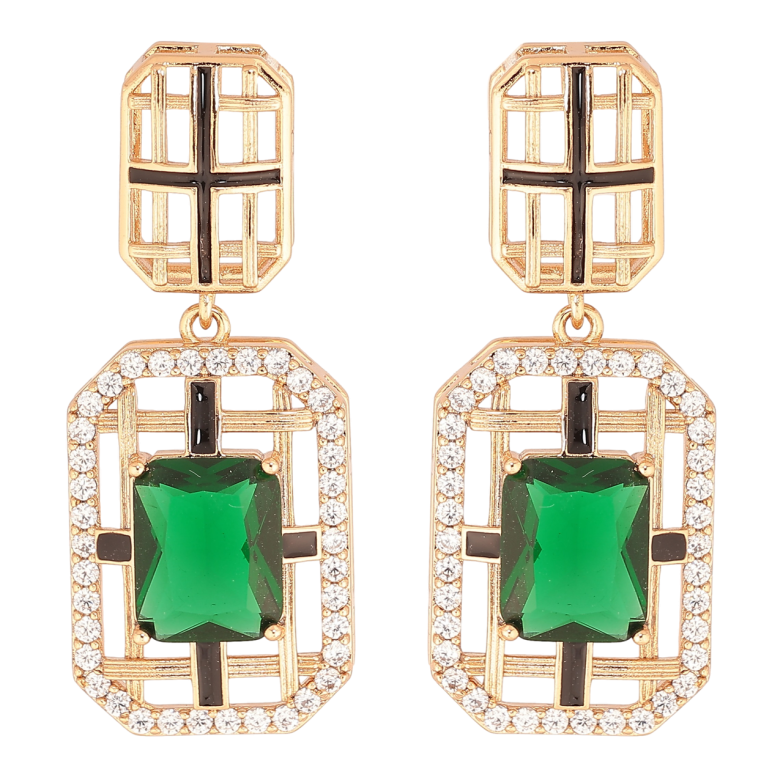 Сережки Xuping Позолота 18K пусети «Декоративні підвіски із зеленими кристалами та емаллю» фото №2