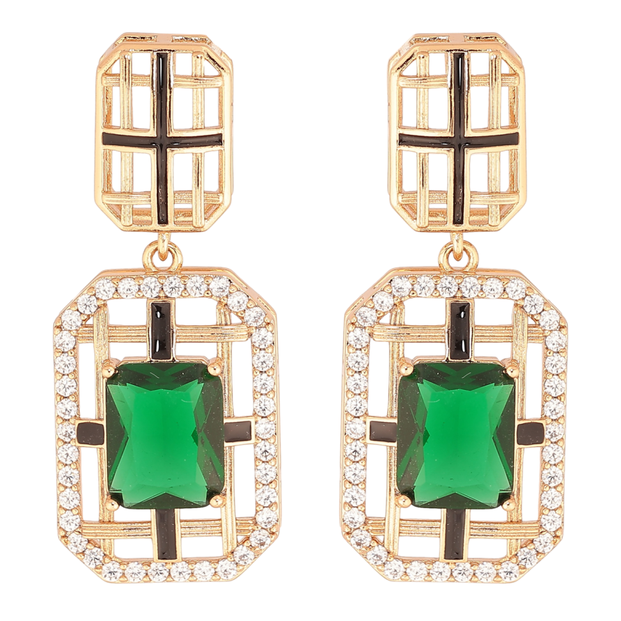 Серьги Xuping Позолота 18K пусеты Декоративные подвески с зелеными кристаллами и эмалью фото №1