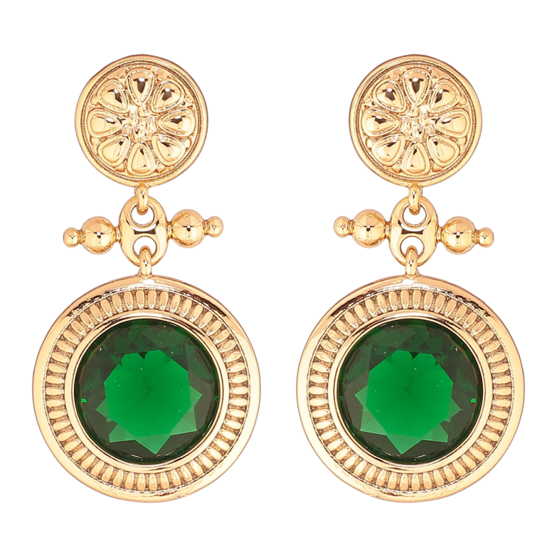 Сережки Xuping Позолота 18K пусети «Підвіски з зеленими кристалами» фото №1