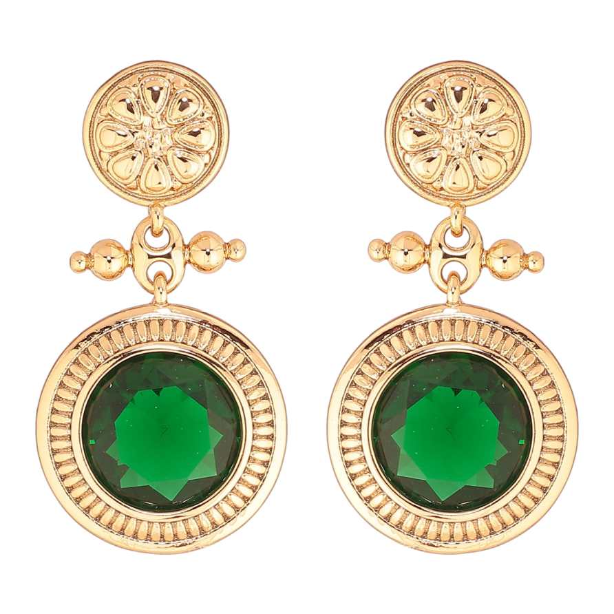 Сережки Xuping Позолота 18K пусети «Підвіски з зеленими кристалами» фото №1