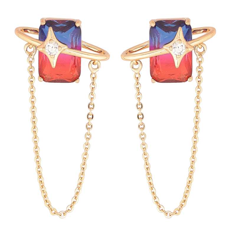 Сережки Xuping Позолота 18K пусети «Підвіски з червоно-синіми кристалами» фото №1