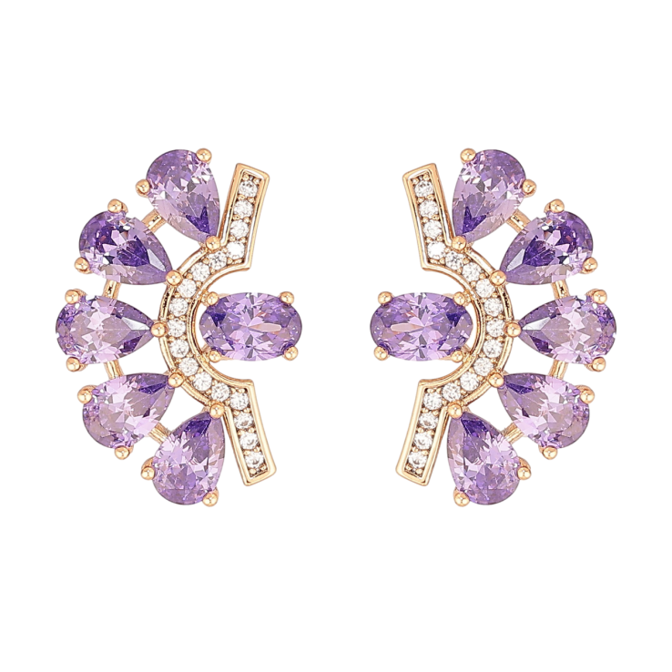 Сережки Xuping Позолота 18K пусети «Декоративний візерунок із бузковими кристалами» фото №22