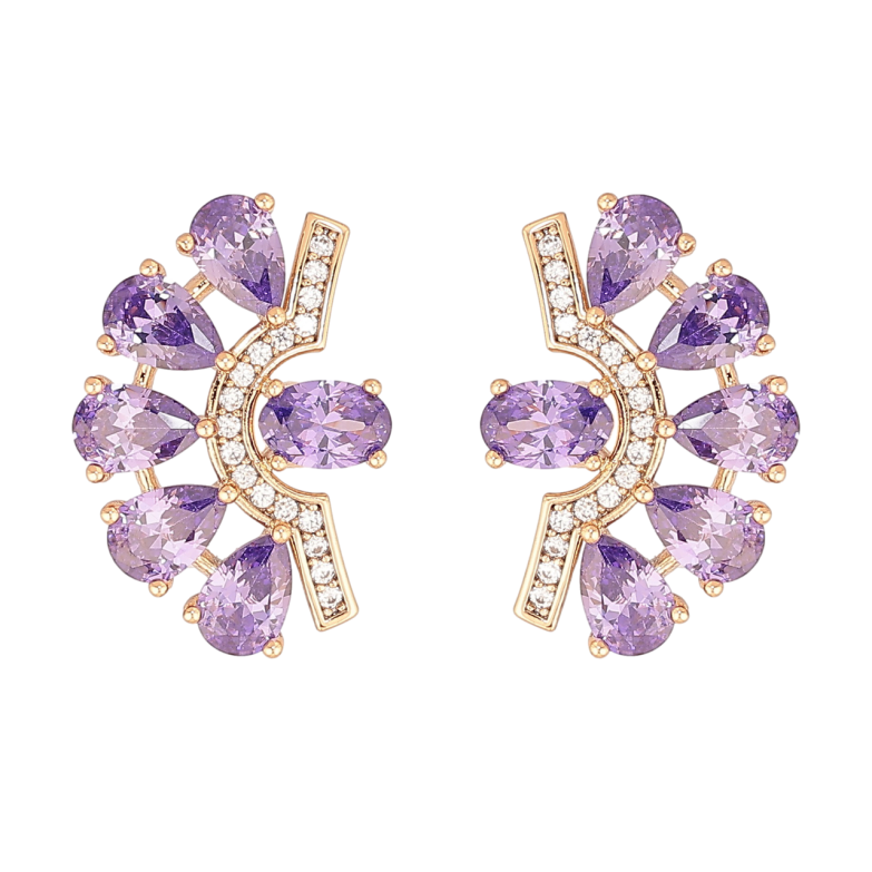 Сережки Xuping Позолота 18K пусети «Декоративний візерунок із бузковими кристалами» фото №1 Сережки Xuping Позолота 18K пусети «Декоративний візерунок із бузковими кристалами» фото №1