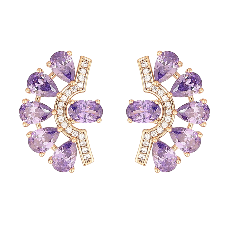 Сережки Xuping Позолота 18K пусети «Декоративний візерунок із бузковими кристалами» фото №1 Сережки Xuping Позолота 18K пусети «Декоративний візерунок із бузковими кристалами» фото №1