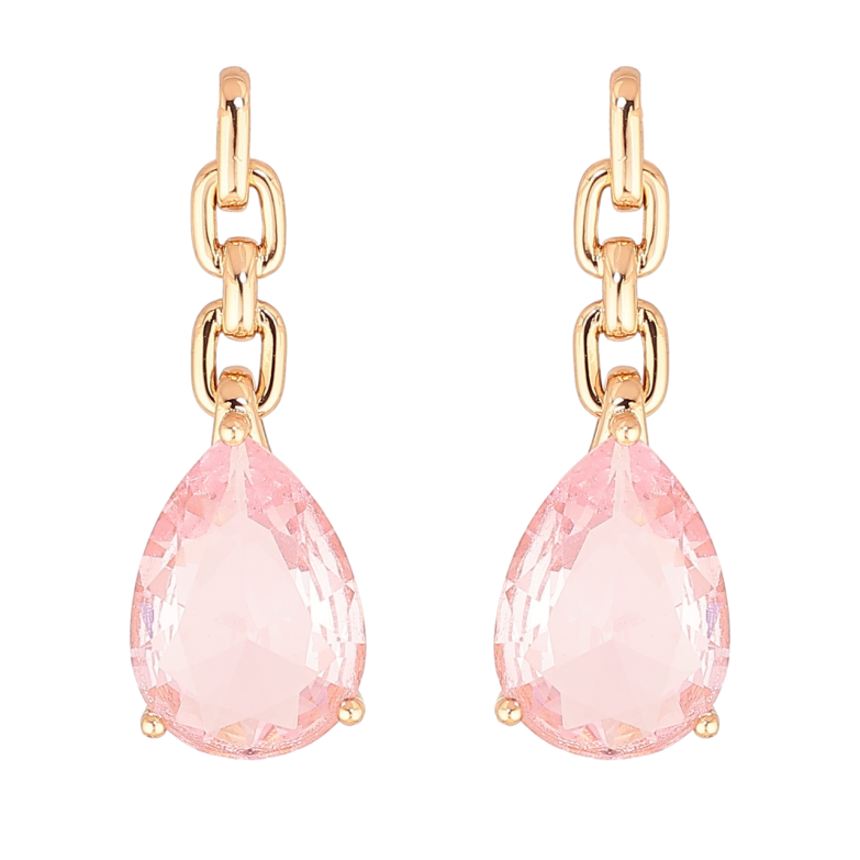 Сережки Xuping Позолота 18K пусети «Візерунок ланцюжок з рожевими кристалами» фото №1