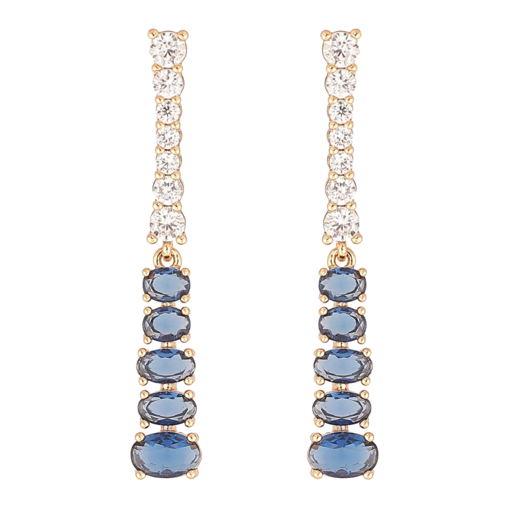 Сережки Xuping Позолота 18K пусети «Доріжки біло-синіх кристалів» фото №4 Сережки Xuping Позолота 18K пусети «Доріжки біло-синіх кристалів» фото №4