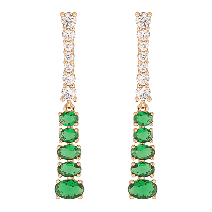 Сережки Xuping Позолота 18K пусети «Доріжки біло-зелених кристалів» фото №20