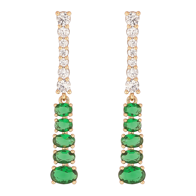 Серьги Xuping Позолота 18K пусеты Дорожки бело-зеленых кристаллов фото №1