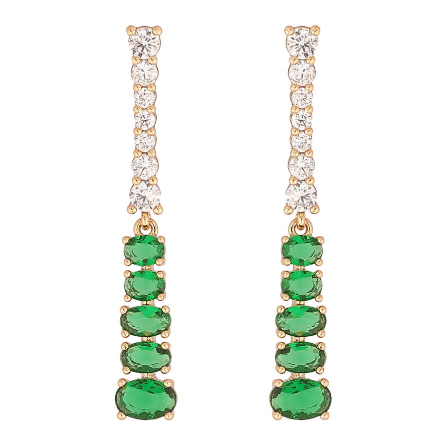 Сережки Xuping Позолота 18K пусети «Доріжки біло-зелених кристалів» фото №1