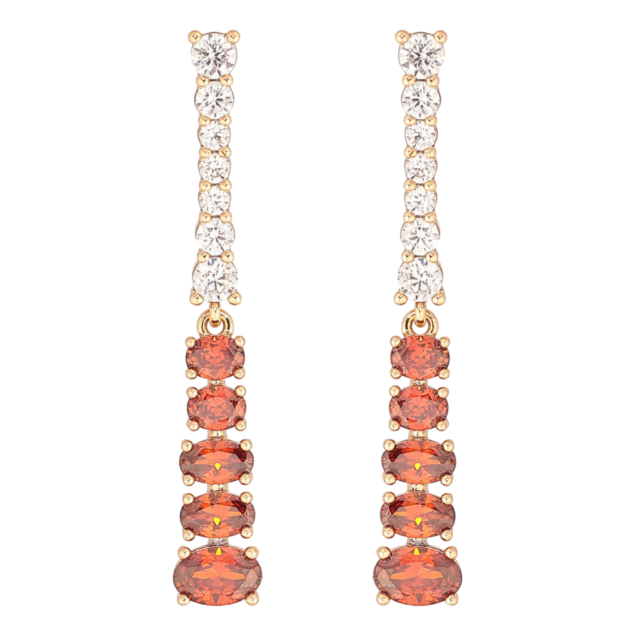 Сережки Xuping Позолота 18K пусети «Доріжки біло-червоних кристалів» фото №1