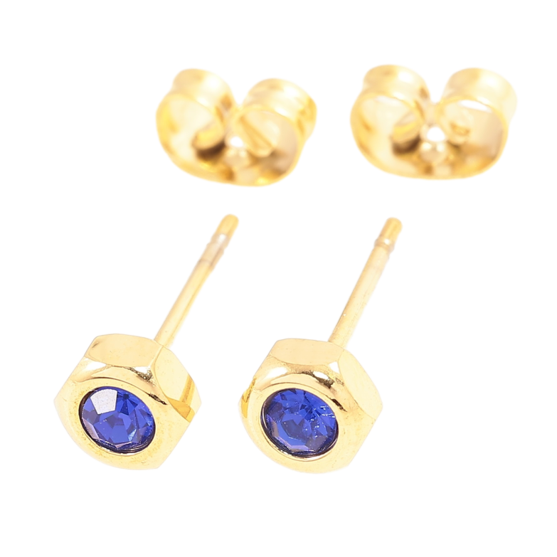 Серьги Xuping TTM Stainless Steel цвет 14К пусеты Шестигранники с синими кристаллами ø 5мм фото №1 Серьги Xuping TTM Stainless Steel цвет 14К пусеты Шестигранники с синими кристаллами ø 5мм фото №1