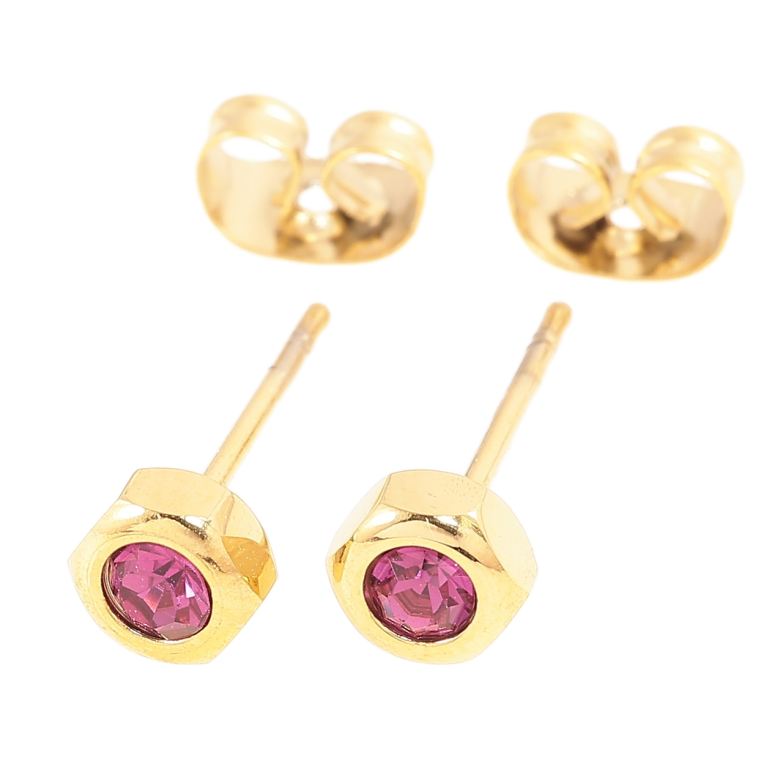 Серьги Xuping TTM Stainless Steel цвет 14К пусеты Шестигранники с малиновыми кристаллами ø 5мм фото №1 Серьги Xuping TTM Stainless Steel цвет 14К пусеты Шестигранники с малиновыми кристаллами ø 5мм фото №1
