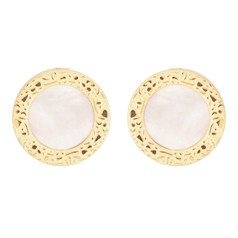 Серьги Xuping TTM Stainless Steel цвет 14К пусеты Круги с перламутровыми вставками фото №1